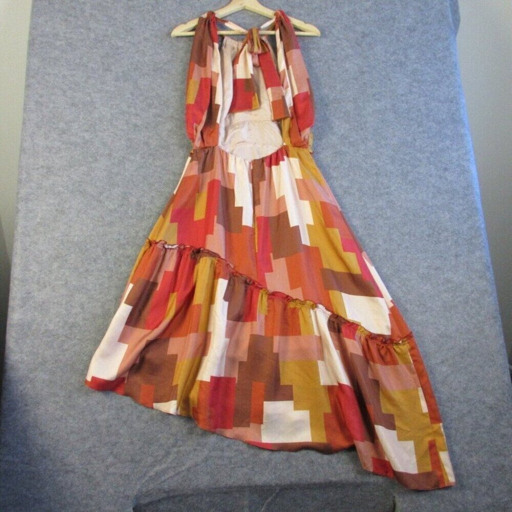 Where Mountains Meet Midi Dress Open Back S Silk Asymmetric Red Art To Wear 212 - Picture 9 of 13